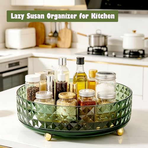Makeup Perfume Organizer, 9 Inch /23cm 360 Degree Rotating Skincare Organizer, Cosmetics Organizer for Dresser Bathroom Bedroom Countertop Kitchen Pantry Cabinet Vanity Tray Refrigerator, Dark Green