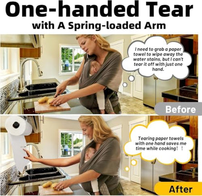 Under Cabinet Paper Towel Holder, One-Hand Tear Paper Towel Holder, Black | Stainless Steel Wall Mount Self Adhesive Paper Towel Rack with Tension Arm, Fits for First Apartment Essentials, Kitchen, RV - color: Black
