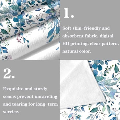 2 Pack Blue Eucalyptus Bathroom Hand Towels Decorative Plant Leaves Dish Kitchen Towels 16x27 Inch Navy Floral Botanical Absorbent Soft Microfiber Bath Fingertip Towels Hotel Spa Decor