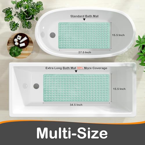 Yimobra Bathtub Mat Non Slip, 34.5"X15.5" Long Shower Mat for Inside Shower, Machine Washable Bath Mat with Drain Holes & Strong Suction Cups, Soft on Feet, Bathroom Essentials, Light Green - color: Light Green, size: 34.5 X 15.5 Inch