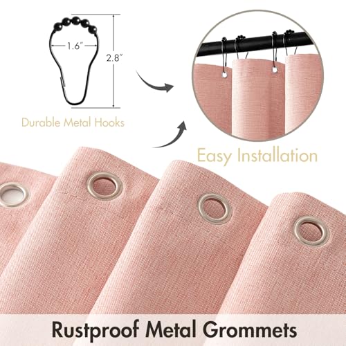 MIULEE 72 x 84 Extra Long Linen Shower Curtain Blush Pink 12 Metal Hooks | Washable, Fabric Shower Curtain, Waterproof Neutral Thick Cloth Shower Curtain, Bathroom Hotel Bathtub - color: Blush Pink, size: 72"W x 84"L (Pack of 1)