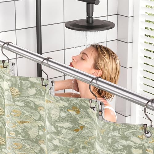 Bathway 12-Pack Double Shower Curtain Hooks, Rust-Resistant Metal Shower Curtain Rings with High-Low Design to Separate Liner & Curtain, Smooth Glide, Bronze - color: Bronze