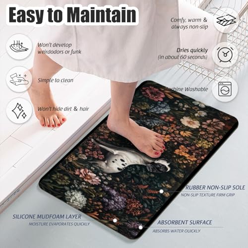 Bathroom Runner Mat Rugs Long,Dog Flowers Elegant Design Diatomite Stone Bath Mat Large Absorbent Diatomaceous Earth Mat Non Slip Fast Dry Shower Mat Bathroom Rugs Floor Mat 16x42in - color: Design14