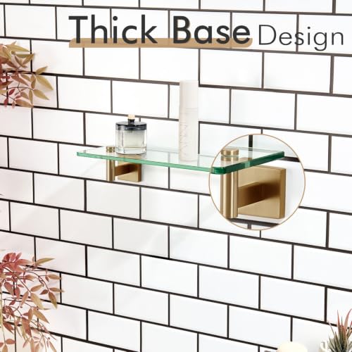 KOKOSIRI Wall Shelves Bathroom Hardware Glass Floating Shelf 12-Inch for Bedroom, Living Room, Kitchen, Hanging Rack Champagne Bronze B1105CPG-L12 - color: Champagne Bronze, size: 12-Inch