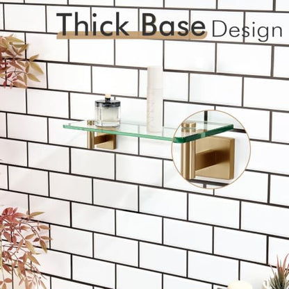 KOKOSIRI Wall Shelves Bathroom Hardware Glass Floating Shelf 12-Inch for Bedroom, Living Room, Kitchen, Hanging Rack Champagne Bronze B1105CPG-L12 - color: Champagne Bronze, size: 12-Inch