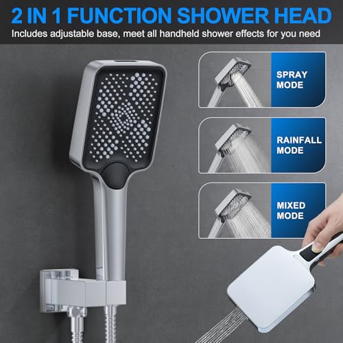 Bathtub Shower Faucet Set with Pressure Balance Valve, 12" Ceiling Mount Shower System with Tub Spout Multi-function Handheld Head Pressure Balancing Push Button Diverter Shower Trim Kit,Chrome - color: Chrome Polished, style: 12"-Square-Tub-01