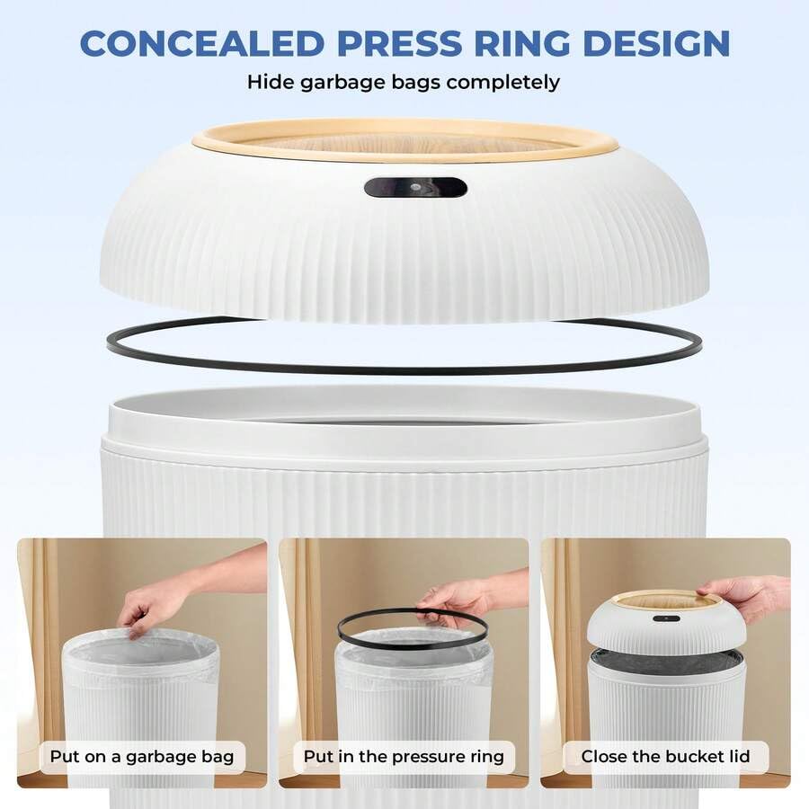 Smart Sensor Trash Can Hands-Free Auto Open Lid Odor Seal | Infrared Motion Sensor, Waterproof Plastic, 6-Second Auto Close, Versatile Indoor Use, Wooden Legs Design