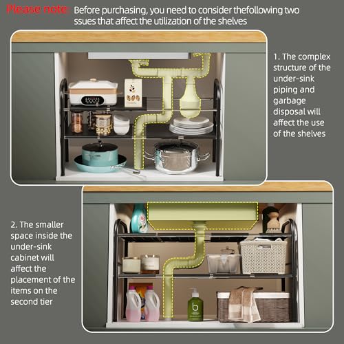 Under Sink Organizers and Storage,Expandable under cabinet organizer Shelf | 2 tier expandable shelf for kitchen and bathroom,shoe rack,8 Removable ABS Panels,Adjustable partition height,20.6-32.2" W - size: 8 Panels