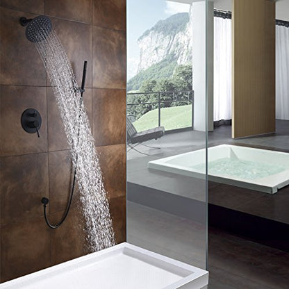 SUMERAIN Matte Black Shower System with Rain Shower and Handheld | Shower Faucet Set Fixtures, 8 Inches High Pressure Stainless Steel Rain Shower Head, Brass Hand Shower, Concealed Box Design - color: Matte Black, size: 2 Function