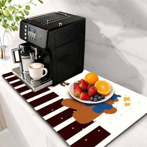 Coffee Bar Mat for Espresso Machine, 12" X 20" Dish Drying Mat for Kitchen Counter, Quick Dry Waterproof and Stain-Resistant Countertop Protector for Coffee Maker, Cups & Dishes, Bear Coffee - color: Bear Coffee, size: 12" x 20"