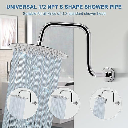 S Shaped Shower Arm, High Rise Shower Head Extension Pipe Standard 1/2" Connection with Flange, Awesome Shower Experience-Stainless Steel Bathroom Accessory(13 Inch Z-S Shape, Chrome Finish) - color: Chrome Finish, style: 13" Z Shape