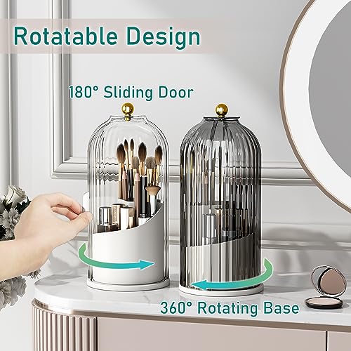 GAXmi Makeup Brush Holder with Lid Rotating Cosmetic Tools Organizer, Grey | 360 Rotation, Waterproof, Dustproof, Moistureproof - color: Grey