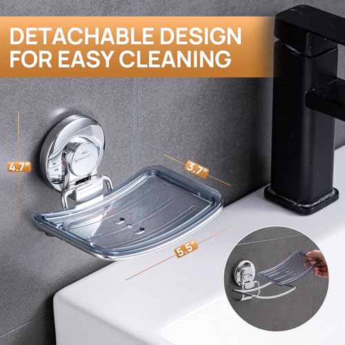 Chrome Suction Cup Soap Dish Holder for Shower Wall Drill-Free Rustproof Waterproof Wall Mount Strong Suction Removable Bar Soap Sponge Holder for Bathroom Bathtub Kitchen - style: 1 tier Chrome
