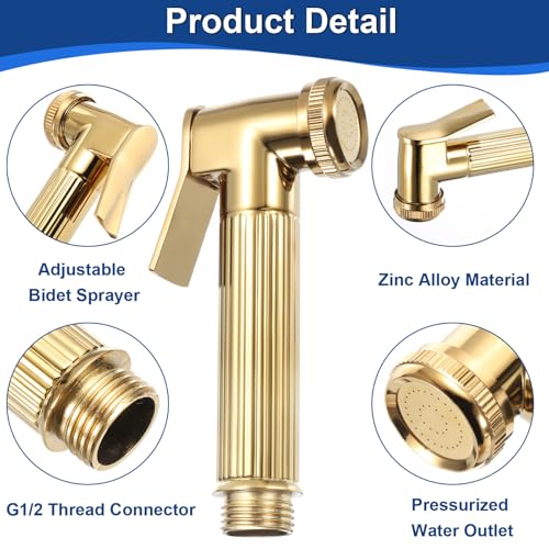 uxcell Handheld Bidet Sprayer for Toilet, Metal Bathroom Sprayer Kit Adjustable Water Pressure Control for Kitchen Bathroom Toilet Flushing Washing, Gold - color: Gold