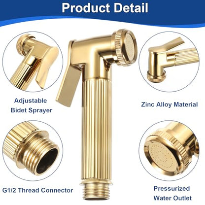 uxcell Handheld Bidet Sprayer for Toilet, Metal Bathroom Sprayer Kit Adjustable Water Pressure Control for Kitchen Bathroom Toilet Flushing Washing, Gold - color: Gold