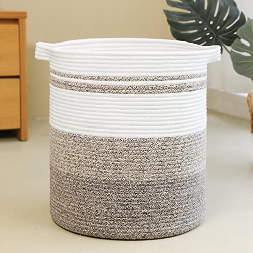OIAHOMY 58L Laundry Baskets-Laundry Hamper, Storage Basket with Handles, Decorative Basket for Living room, Woven Storage Basket for Toys Bin, Pillows, Blankets, Clothes-18x16in-Gradient Brown | Tall Dirty Clothes Hamper with Handle,Blanket Basket,Decorat