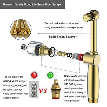 Handheld Bidet Toilet Sprayer, Black Bidet Spray for Toilet, Cloth Diaper Sprayer with Backflow Preventer, Adjustable Water Pressure Brass Hand Held Spray Attachment