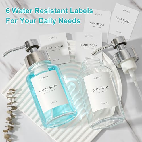 Foaming Soap Dispenser, 14.1 oz/400ml Foaming Hand Soap Dispenser, 2 Pack Glass Foaming Dispenser for Bathroom & Kitchen, Clear Refillable Liquid Dispenser Bottle with Waterproof Labels - color: Clear Bottle+silver Pump