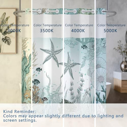 No Hook Shower Curtain with Snap in Liner, Waterproof Ocean Shower Curtain with Sheer Top Window and Weighted Hem, Coastal Underwater Starfish Design Bathroom Shower Curtains, 71" W x 74" L - color: Undersea Starfish