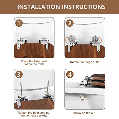 Elongated Toilet Seat Molded Wood Toilet Seat with Quietly Close and Quick Release Hinges, Easy to Install also Easy to Clean by Angol Shiold (Elongated, Walnut) - color: Walnut, size: Soft Close Hinge