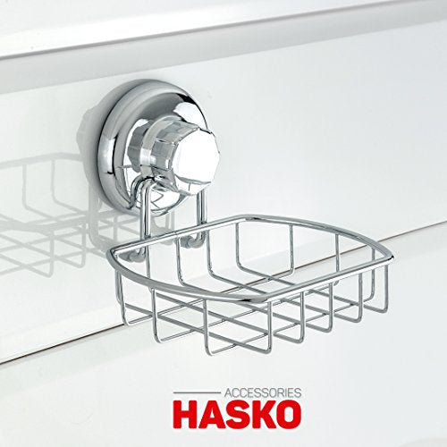 HASKO Suction Cup Soap Dish for Shower Wall, Rustproof Stainless Steel Shower Soap Holder Suction, Bathtub Bathroom Bar Soap Holder (Chrome)