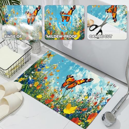 Bathroom Runner Mat Rugs Long,Cat Flower Garden Butterflies 3d beautiful Diatomite Stone Bath Mat Large Absorbent Diatomaceous Earth Mat Non Slip Fast Dry Shower Mat Bathroom Rugs Floor Mat 16x42in - color: Design19