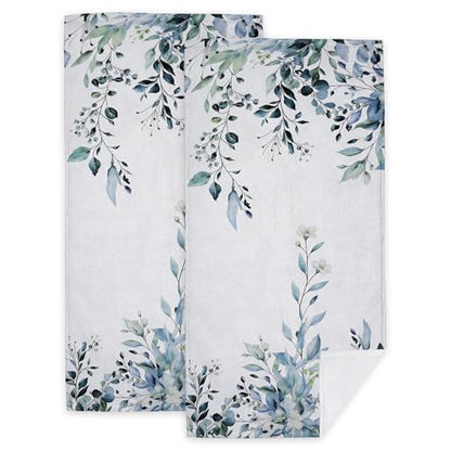 Hand Towels for Bathroom Blue Eucalyptus Leaf Kitchen Towels Set of 2 Soft Breathable Highly Absorbent Bath Towels for Bath Guest Gym Spa, 14.4x28.3 Inch - color: Blue Eucalyptus Leaf