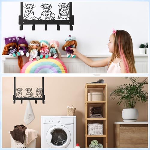 Kathfly Bathroom Highland Cow Over the Door Hooks Towel Hooks Heavy Duty Hanging Towel Rack Over Door Hanger, 5 Coat Hanger for Bedroom Bathroom Kitchen - color: Black, style: Bathroom Highland Cow