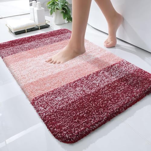 OLANLY Small Bathroom Rugs 24x16, Extra Soft Absorbent Microfiber Bath Rugs | Red, Non-Slip Quick-Drying Rubber Backing, Machine Washable Plush Bath Mat for Floor, Tub and Shower, Home Decor Accessories - color: Red, size: 24" X 16"