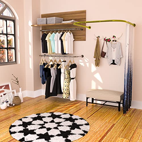 U Shaped Shower Curtain Rod (Both sides: 31.5"-47",Middle: 34.7"-43") Adjustable True 304 Stainless Bathroom Bathtub Shower Curtain Rod Rack Gold - color: U Shaped Gold, Length on both sides:31.5"-47",Middle width:34.7"-43", size: U Shaped