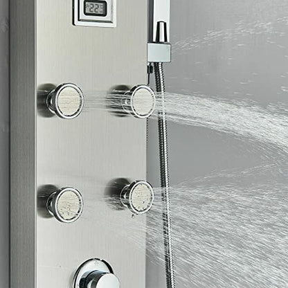 LED Light Shower Panel Tower Rainfall Waterfall Shower Head with Massager Jets Body System Jet Black B (Color : Brushed Nickel E) - color: Brushed Nickel E