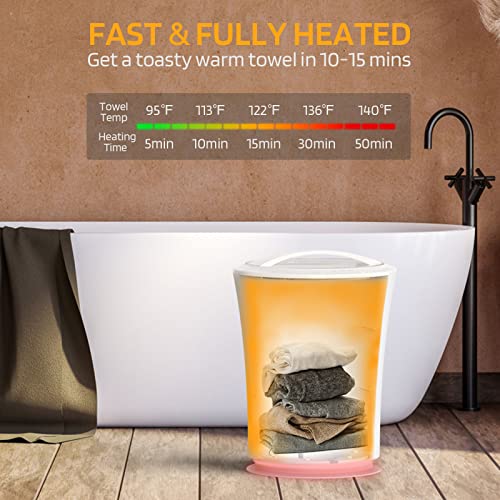 Lagute Towel Warmer for Bathroom, 3-Level Timer, Warning Alarm & RGB Light, Auto Shut-Off, 20L Heating Bucket for Bathrobe, Blanket, Ideal for Gifts, White - color: White
