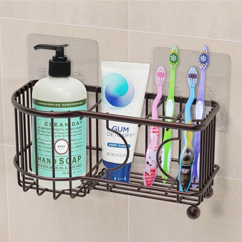 Simple Houseware 6 Slots Toothbrush Holder Adhesive Wall Organizer, Bronze - color: Bronze, size: Wall-Mounted / Freestanding