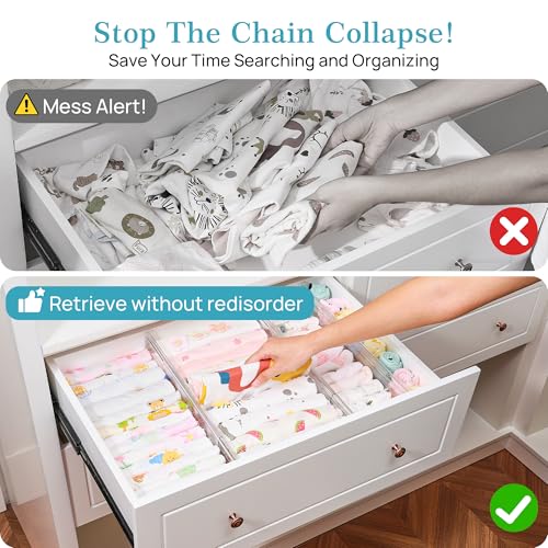 Vtopmart 4" Regular Upgrade Drawer Dividers for Clothes, 12.8"-22.3" 8 Pack | Expandable Dresser Drawer Organizer, Clear Separator, Baby Clothing, Underwear, Cosmetics, Toiletries Storage, Space Saving - size: Regular-4" without Inserts