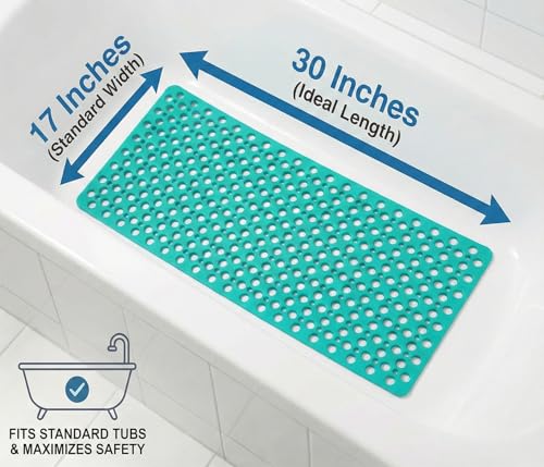 Nonslip Bathtub Mat Extra Soft TPE Bath Mat for Kids, Machine Washable Bathroom Shower Mat, Smooth/Non-Textured Tubs Only, 30L x 17W Inch (Dark Green) - color: Dark Green, size: 30" x 17" (Rectangular)