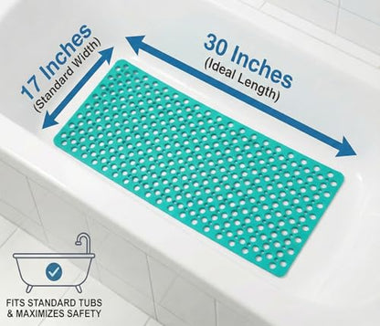 Nonslip Bathtub Mat Extra Soft TPE Bath Mat for Kids, Machine Washable Bathroom Shower Mat, Smooth/Non-Textured Tubs Only, 30L x 17W Inch (Dark Green) - color: Dark Green, size: 30" x 17" (Rectangular)