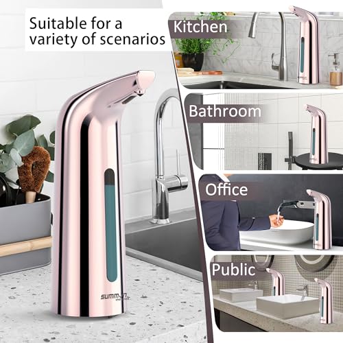 Automatic Liquid Soap Dispenser, 4-Level,13.5oz Touchless | Plastic,400ml Electric Battery Operated Hand & Dish Countertop Soap Dispensers with Sensor for Bathroom,Kitchen Sink - color: Rose Gold, style: Battery