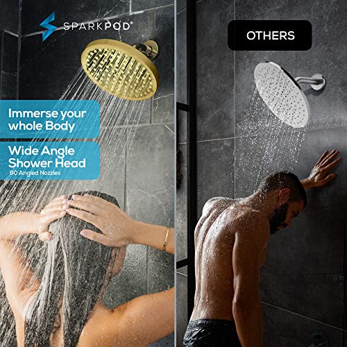 SparkPod Rain Shower Head, 8 Inch Round, Egyptian Gold Finish | High Pressure Shower Heads, 90 Nozzles, Adjustable Showerhead, No Tools Needed, Universal Connection - color: Egyptian Gold, style: 8 Inch Round