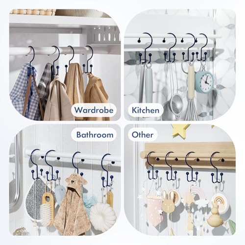Bathway Shower Curtain Hooks Blue Shower Curtain Rings, 12 Pcs Double Hook Shower Curtain Hooks Rings Shower Curtain Hangers Rust Proof, Metal Shower Hooks for Bathroom Shower Curtain Rod - color: Blue, style: Minimalist
