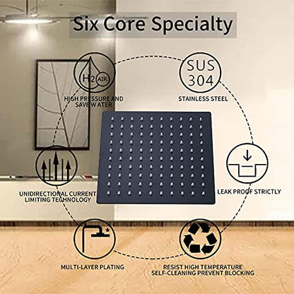Black Shower Faucet GGStudy Single Function Shower Trim Kit with Rough-in Valve Shower Set Bath Rainfall Shower Faucet System 8inch Square Stainless Steel Metal Shower Head - color: Black, style: Square