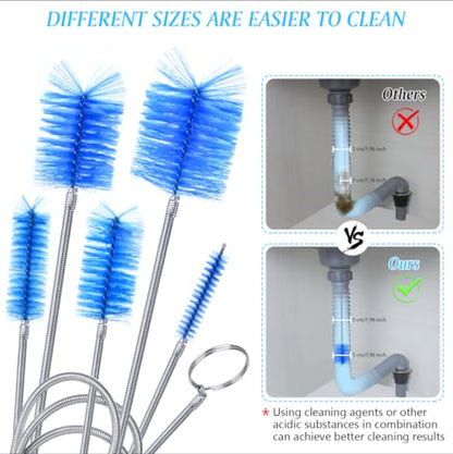 Flexible Long Drain Brush Set, Premium 3 Piece Kit with Double Ended and Stainless Steel Tube Cleaning Brushes for Ultimate Kitchen, Sink, and Pipe Cleaning, Including Powerful Drain Clog Remover