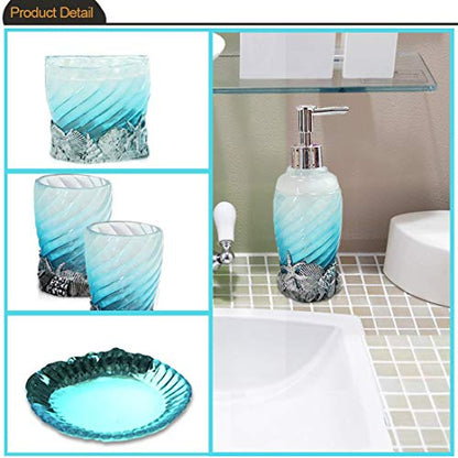 Bathroom Accessory Set, 5 PCS Bath Ensemble Set Includes Soap Dispenser, Soap Dish, Tumbler, Toothbrush Holder - Polyresin Glass for Home, Office, Superior Hotel - color: Sky Blue