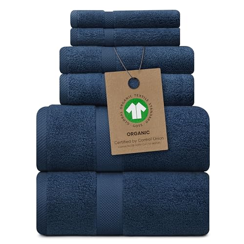 100% Organic Zero-Twist Cotton Towels - GOTS Certified Luxury Bath Towels - Ultra Soft & Plush 700GSM Long-Staple Cotton - 6 Piece Towel Set (Navy Blue) - color: Navy, size: 6pc Towel Set