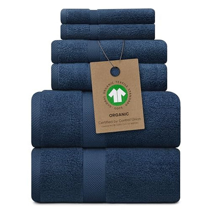 100% Organic Zero-Twist Cotton Towels - GOTS Certified Luxury Bath Towels - Ultra Soft & Plush 700GSM Long-Staple Cotton - 6 Piece Towel Set (Navy Blue) - color: Navy, size: 6pc Towel Set
