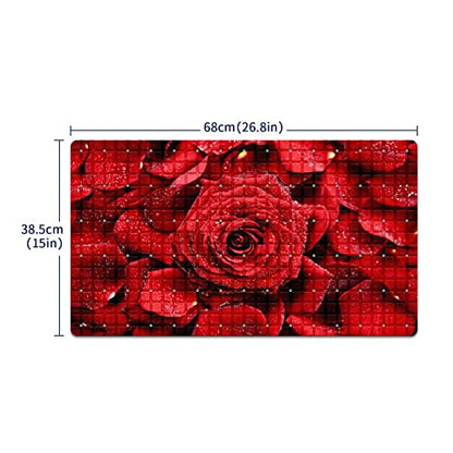 Bath Tub Mat Non Slip Shower Mat Romantic Red Rose Flower Lover Extra Long Bathtub Mat 26.8x15 inches Bathroom Bath Mat with Suction Cups Drain Holes Machine Washable - color: Romantic Red Rose Flower Lover