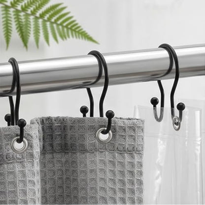 12Pcs Stainless Shower Curtain Hooks,Sturdy Metal Shower Curtain Rings,Glide Roller Double Shower Hooks,Rust Proof Anti-Drop Curtain Hooks,Smooth Sliding Rings for Bathroom Shower Rods Curtains,Black