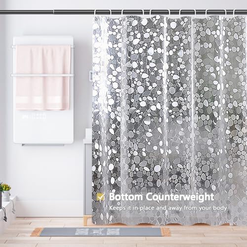 Shower Curtain Liner, Waterproof EVA 3D Shower Curtains with Duty Heavy Bottom Magnets and Rust Proof Grommets, Weighted Shower Liner for Shower Stall, Bathtubs - color: Clear Pebble, size: 72"W x 72"L (Pack of 1)