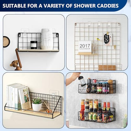 14 Pack Heavy Duty Shower Caddy Adhesive Replacement, 55 LB Hold | Up to 55 LB hold; Waterproof Shower Shelf Adhesive in 3 Hook Styles for Caddies, Shelves, Soap Holders and Racks. - color: Clear 1+2+3 hooks-14 Pack