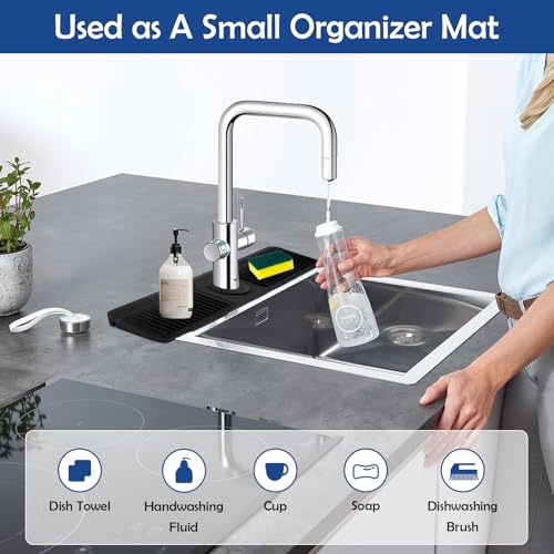 24"Longer Silicone Faucet Mat For Kitchen Sink Splash Guard Black, 24"x5.5" | 7° Slope Snap Lock- Sink Faucet Mat Splash Guard Kitchen Sink Area Silicone Sink Water Splash Guard Behind Faucet - color: Black