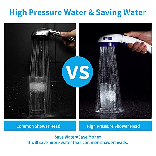 RV & Camper High Pressure Handheld Shower Head with Pause Button | 3 Spray Modes with ON/OFF Switch, Detachable Dog Shower Attachment, Pet Shower Wand with Bracket & Hose, White & Blue - color: White & Blue